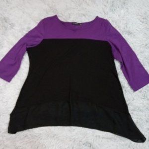 Notations Womens Shirt Blouse‎ Black Petite Large Purple Stretch Sheer Bottom
